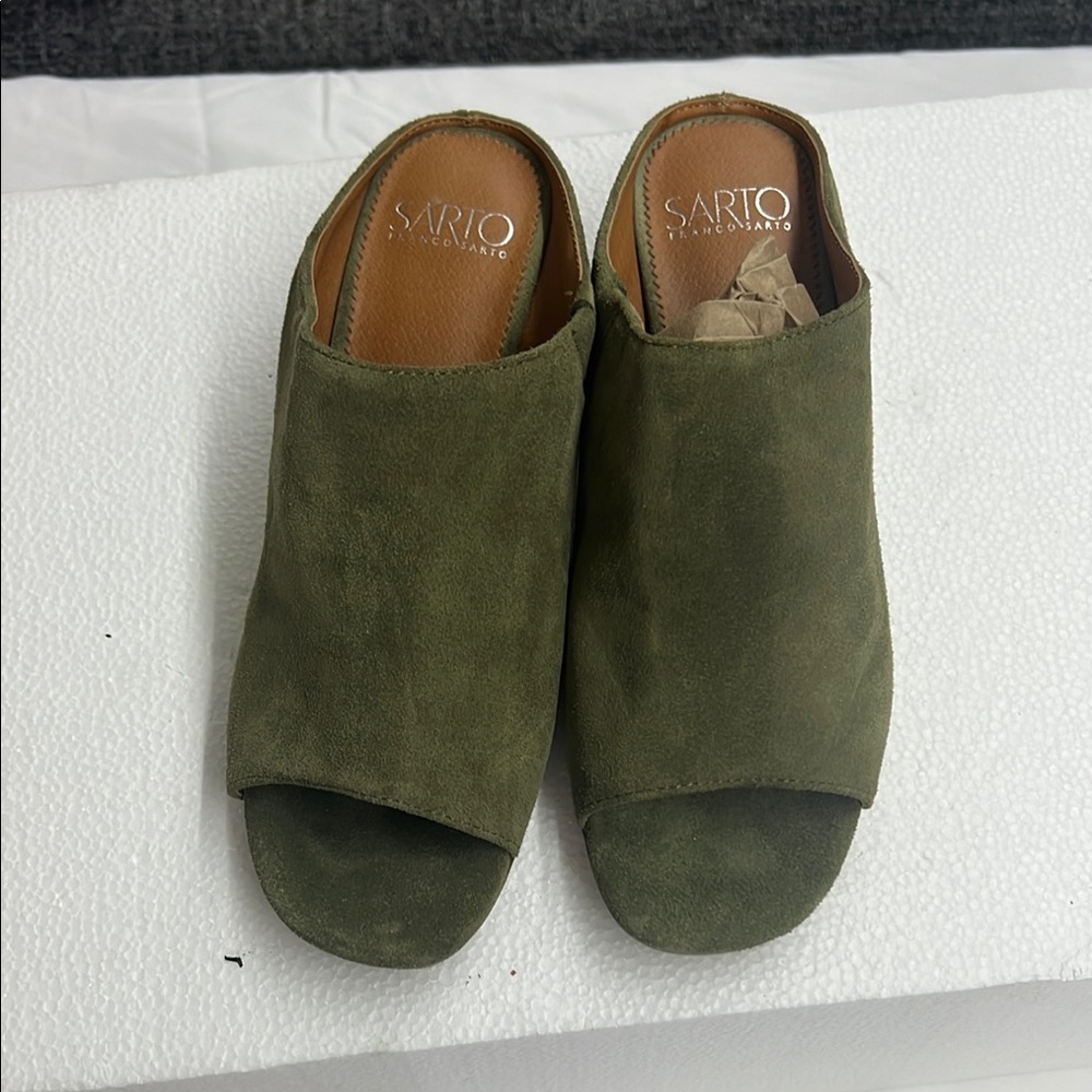 Franco Sarto Green Mules Suede Slip-On